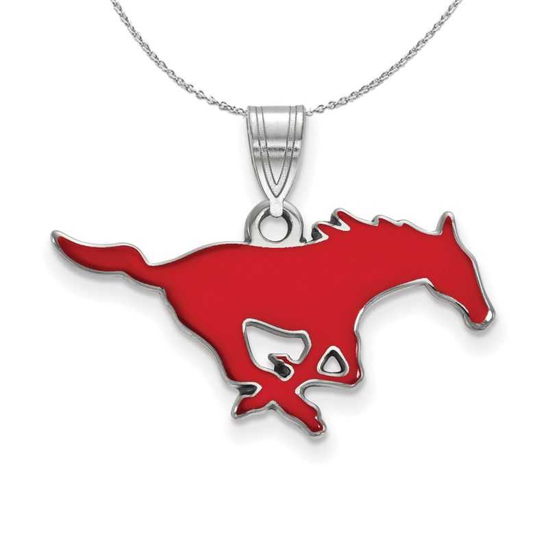 Sterling Silver Southern Methodist U. Medium Enamel Necklace - 20 In